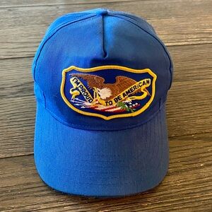 Vintage Proud To Be American Hat Cap Snap Back Blue One Size Eagle Patch 70s 80s